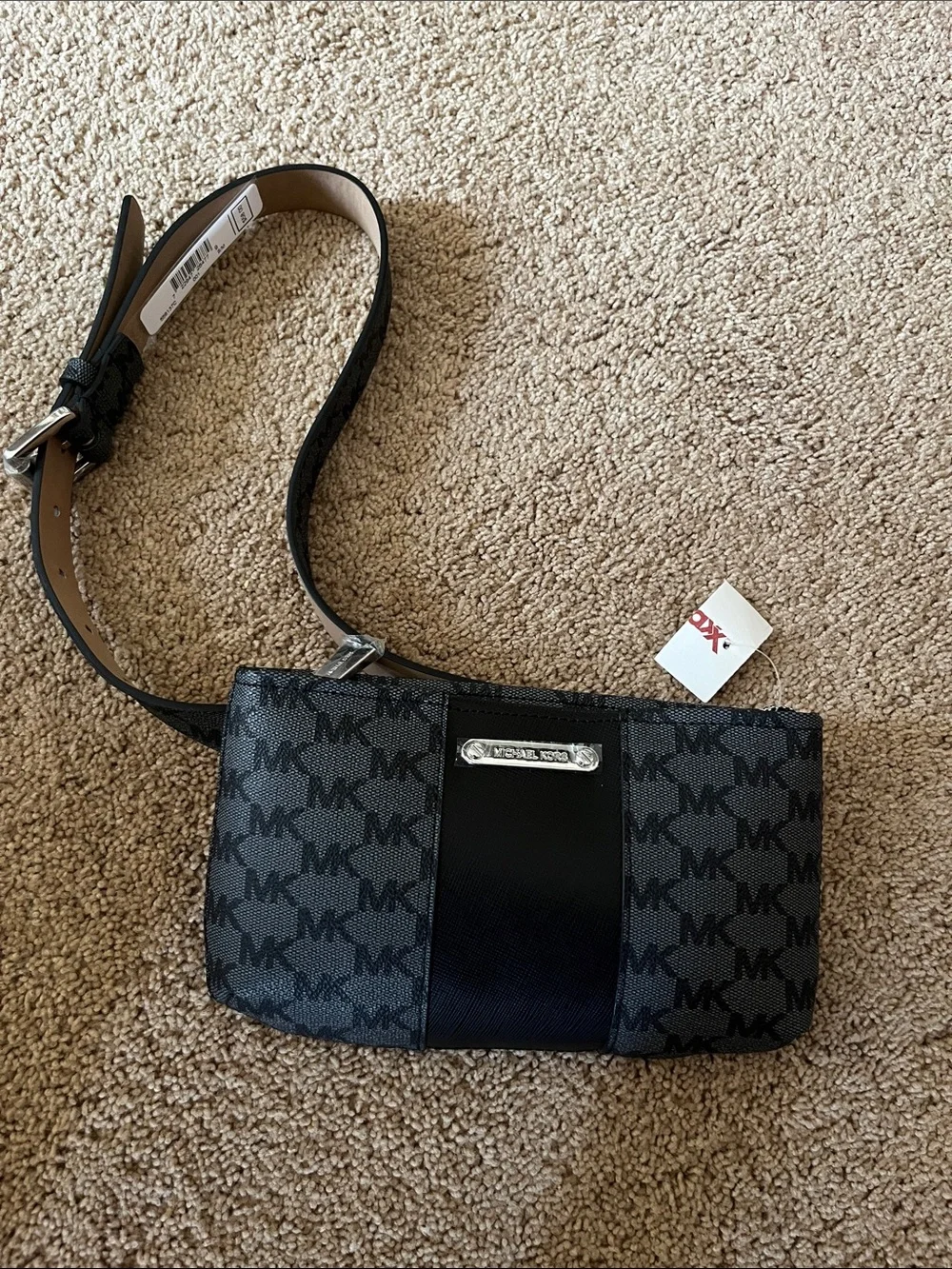 Michael Kors Black and Gray MK Logo Waist Belt Bag
